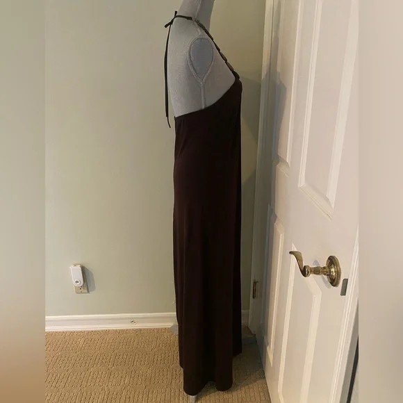 Maxi Halter Dress with Wooden Embellishment around neck - Picture 2 of 5